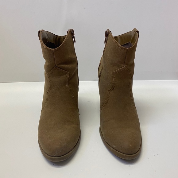 American Eagle Tan Faux Suede Ankle Heeled Booties - Picture 2 of 9